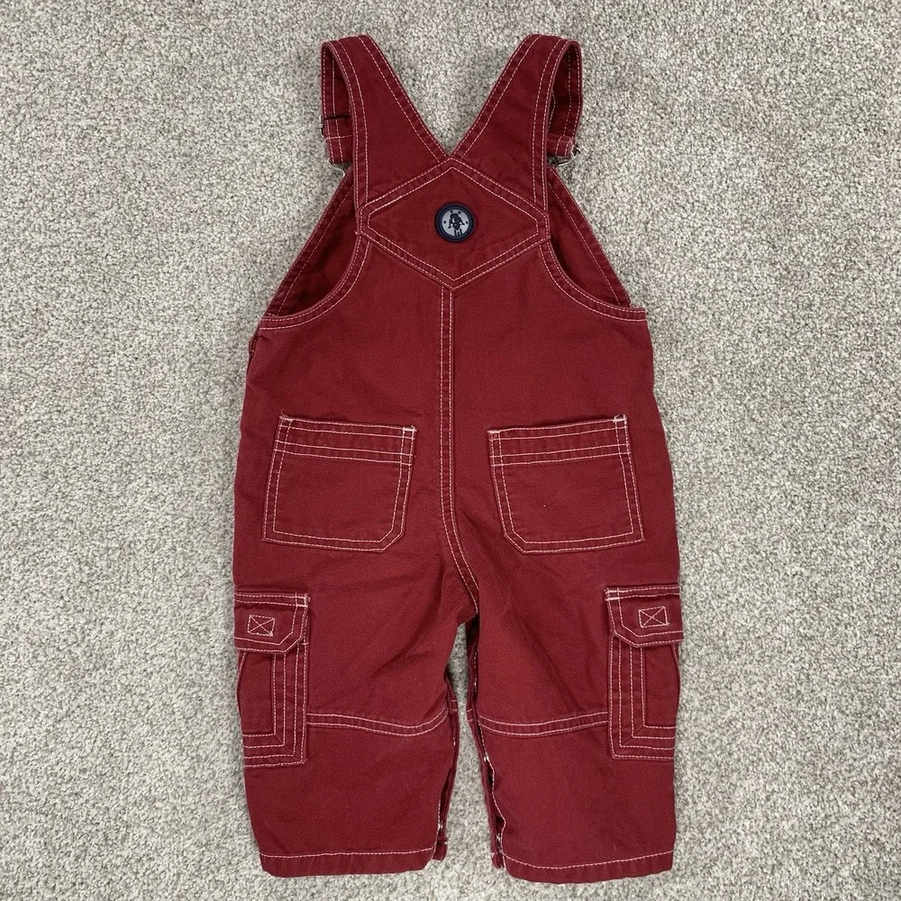 VTG Y2K‎ Gymboree Red Cargo Bib Overalls 6-12mo Circle G Denim